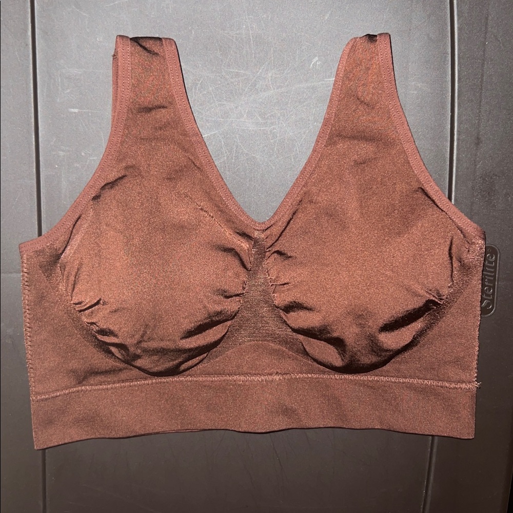 Truekind Throw On Wireless Bralette, Brown, Size: Large
